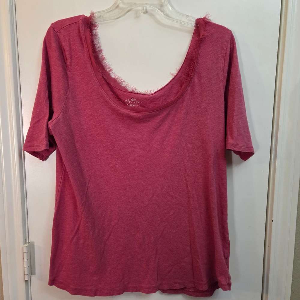 Old Navy Womens XL Raspberry Pink Scoop Neck Eyelash Trim Slub Knit Tee Shirt
